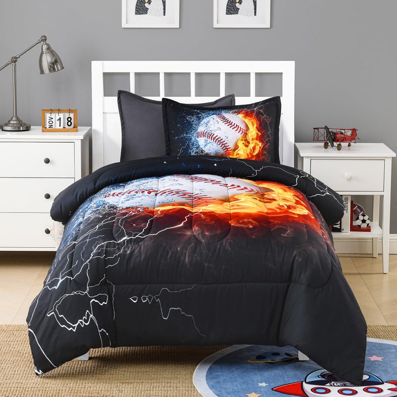 Andency 3D Baseball Comforter Twin(66x90 Inch), 2 Pieces(1 Baseball Comforter, 1 Pillowcase) Sport Microfiber Baseball Bedding Set for Boys Kids Teens - Image 3